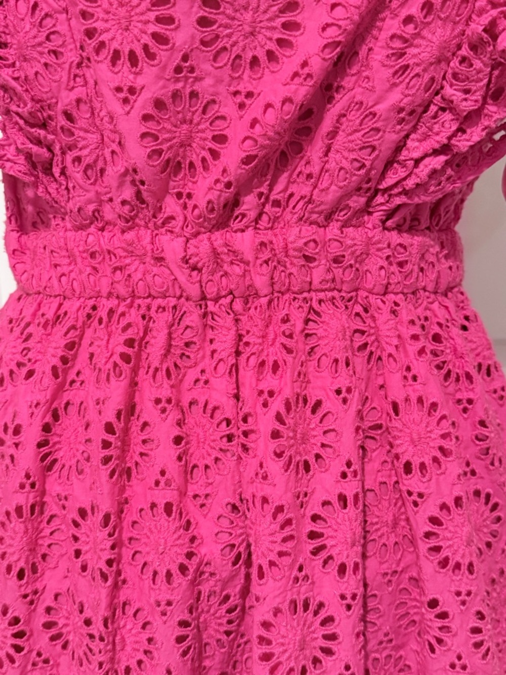 NWT J.Crew Pink Eyelet Midi Dress Ruffle Sleeve Button Front Summer Dress - Picture 8 of 15